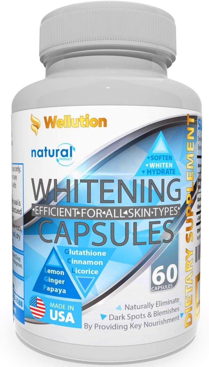 Whitening Pills for Skin - 60 caps - Herbal Supplement -3 Times Better Than glutathione - Focus on Clear Glossy Brightening and 
