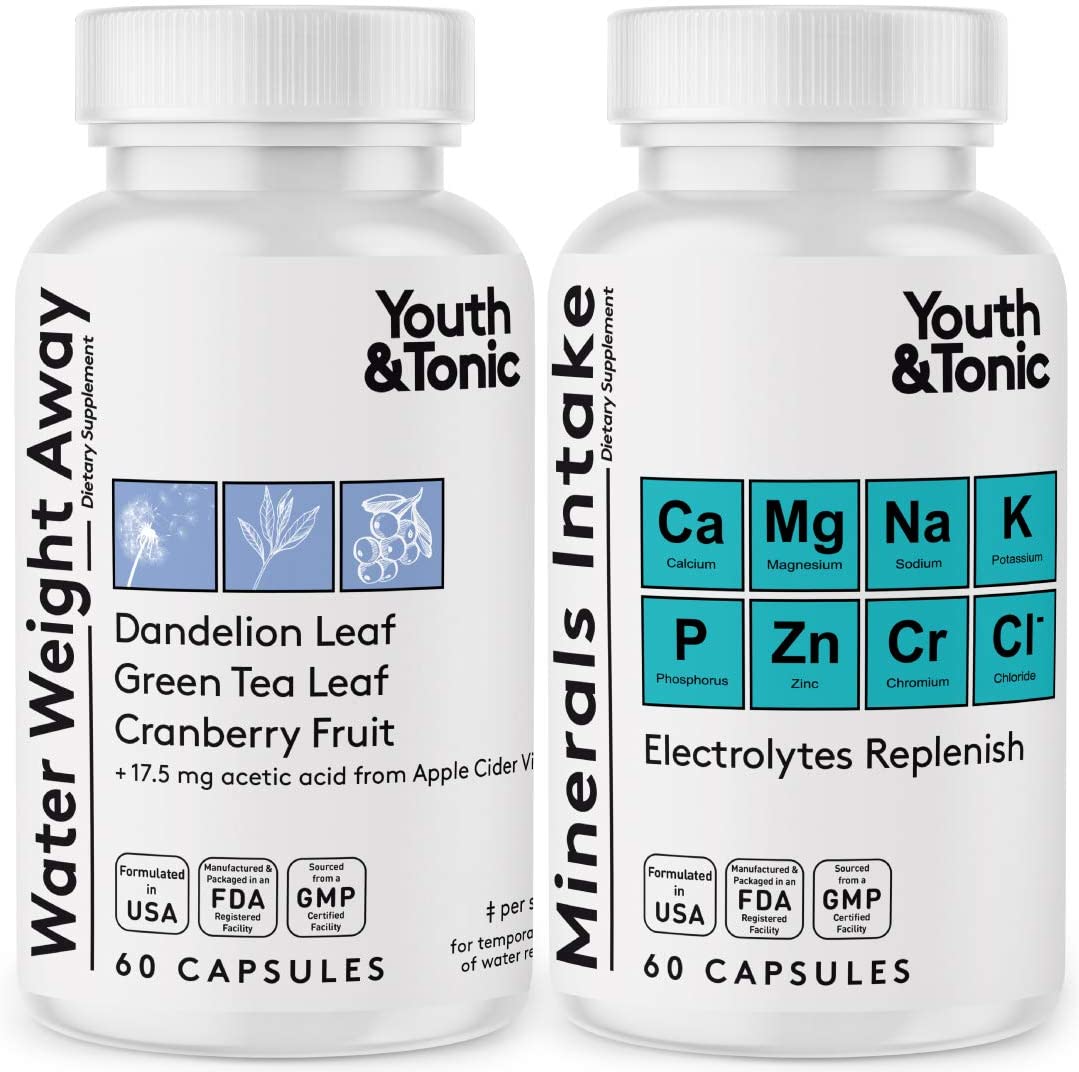 Water Weight Pills to Thin Waistline & Relief Belly Bloat Ankle & Leg Swelling + Electrolytes Support 